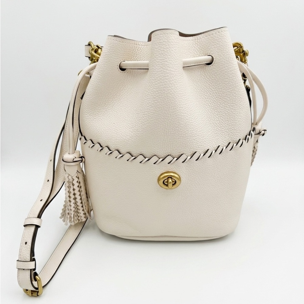 Coach Lora Bucket Bag with Whipstitch - Ivory Pebbled Leather